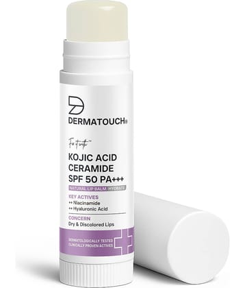 DERMATOUCH Kojic Acid Ceramide SPF 50 PA+++ Natural Lip Balm - 5g Moisturizing, Sun Protection, Nourishing Reduces Pigmentation & Heals Dry Lips