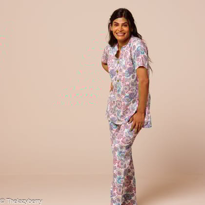 White with colourful abstract floral prints Co-ord sets-XXL