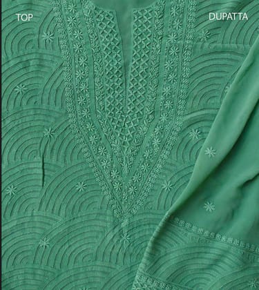 Georgette Unstitched Kurta and Dupatta | Green