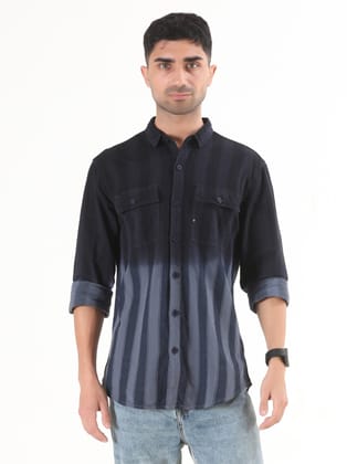 Midnight Black Shaded Stripes Shirt-S / Black