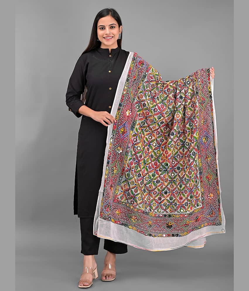 Apratim - White Cotton Women's Dupatta - ( Pack of 1 )