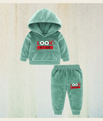 RBF84 Pack of 1 Baby Girls Velvet Sweatshirt & Joggers ( Green )