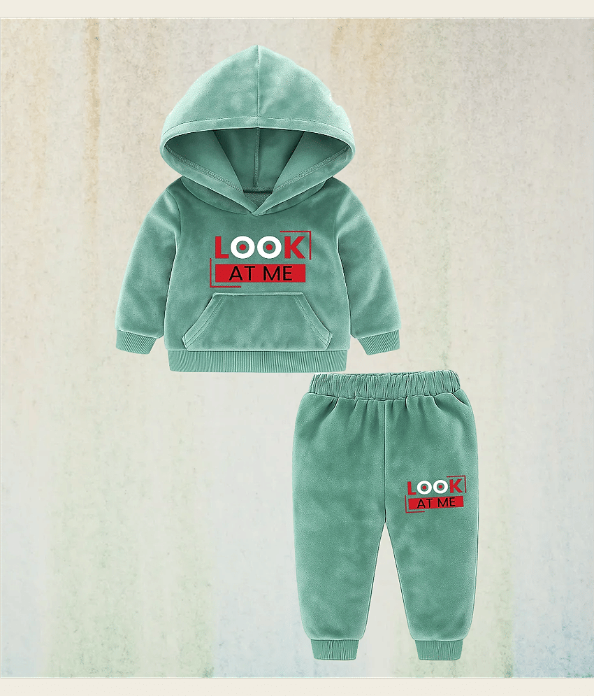 RBF84 Pack of 1 Baby Girls Velvet Sweatshirt & Joggers ( Green )