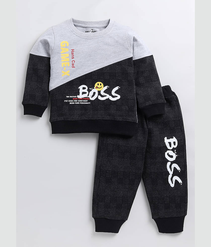 CUTOPIES Pack of 1 Boys Cotton Sweatshirt & Trackpant Set ( White )