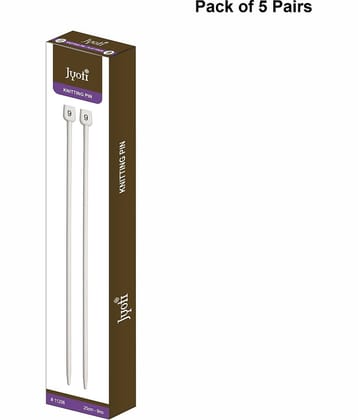 Jyoti Knitting Pin - Aluminium (5 Pairs of Flat Knob of 10 Inches / 25cm of Size 9), Crafting Weaving Pins, Round Blunt Yarn Needles, Used for Sweaters, Scarves, and Woolen Fabrics - Pack of 5 Pairs