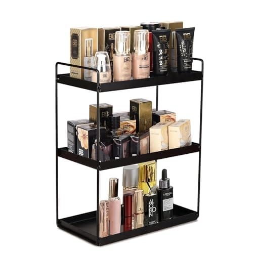 3-Tier Kitchen Counter Organiser rack, Spice Storage Shelf, Black Metal Standing rack for Kitchen