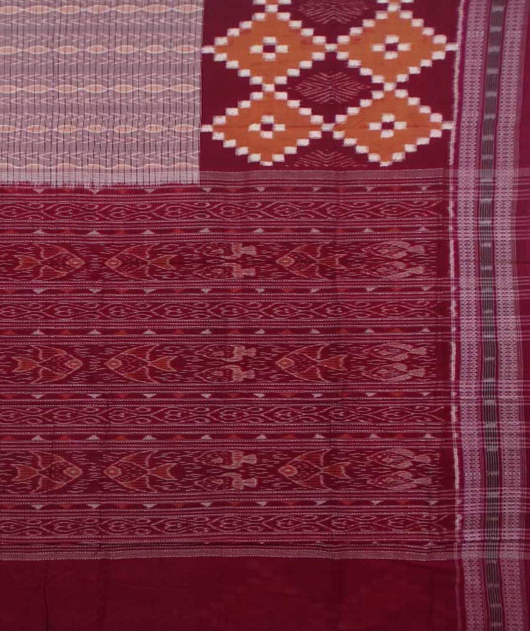 Maroon sambalpuri handwoven cotton saree