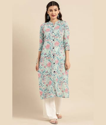 Rajnandini - Light Blue 100% Cotton Women's Straight Kurti ( Pack of 1 )