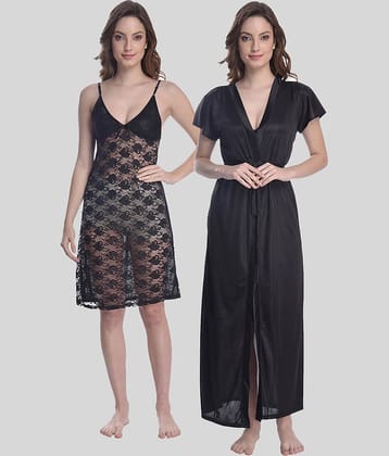 Gutthi Black Satin Women's Nightwear Robes ( Pack of 2 )