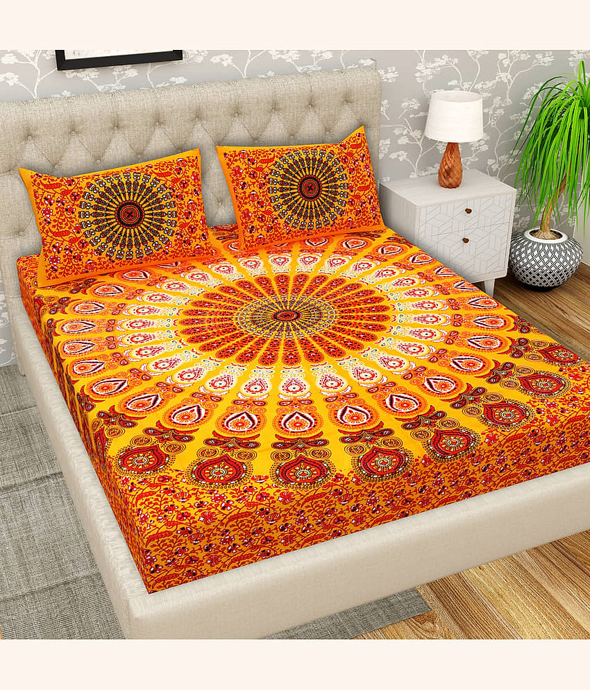Cosito Cotton 1 Double Bedsheet with 2 Pillow Covers ( Yellow )