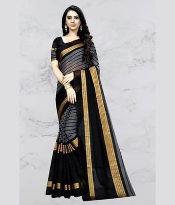 Vkaran Cotton Silk Applique Saree Without Blouse Piece ( Black )