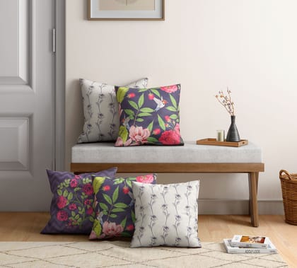 India Circus Warbled Verdure - Satin Blend Cushion Cover Set Of 5 - 16 X 16 Inch