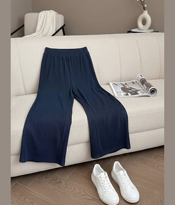 DTR FASHION Women Cotton Blend Wide Leg Trousers ( Navy Blue )