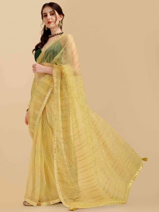 Yellow Bhagalpuri Sequience Organza Silk Saree