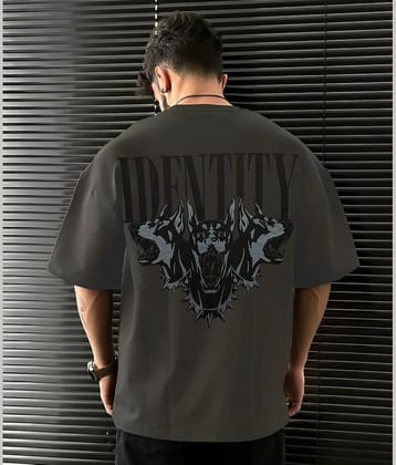 LEWEL Cotton Blend Oversized Fit Printed Half Sleeves Men's Round T-Shirt - Grey ( Pack of 1 )