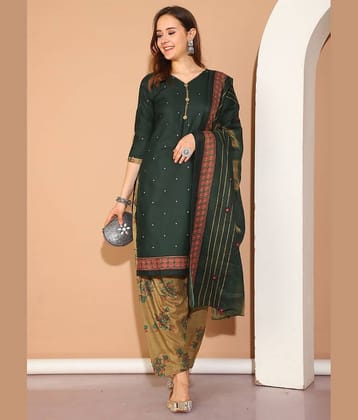 wonder weave Women Cotton Blend Printed Straight Kurti With Patiala Salwar ( Green )