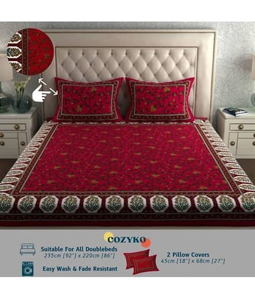 COZYKO Cotton 1 Double Bedsheet with 2 Pillow Covers ( Red )