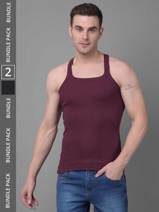 Men's Assorted Pack of 2 Solid Combed Cotton Racerback Styled Gym Vest