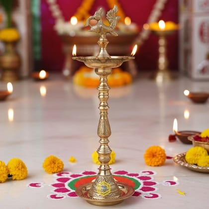 Brass Table Decor Mahabharat Oil Lamp, Deepak  - Handcrafted Oil Lamp for Temple, Height : 21 Inch (FMAS686 C)