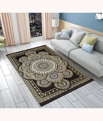 FURNISHING HUT Brown Cotton Carpet Abstract 5x7 Ft