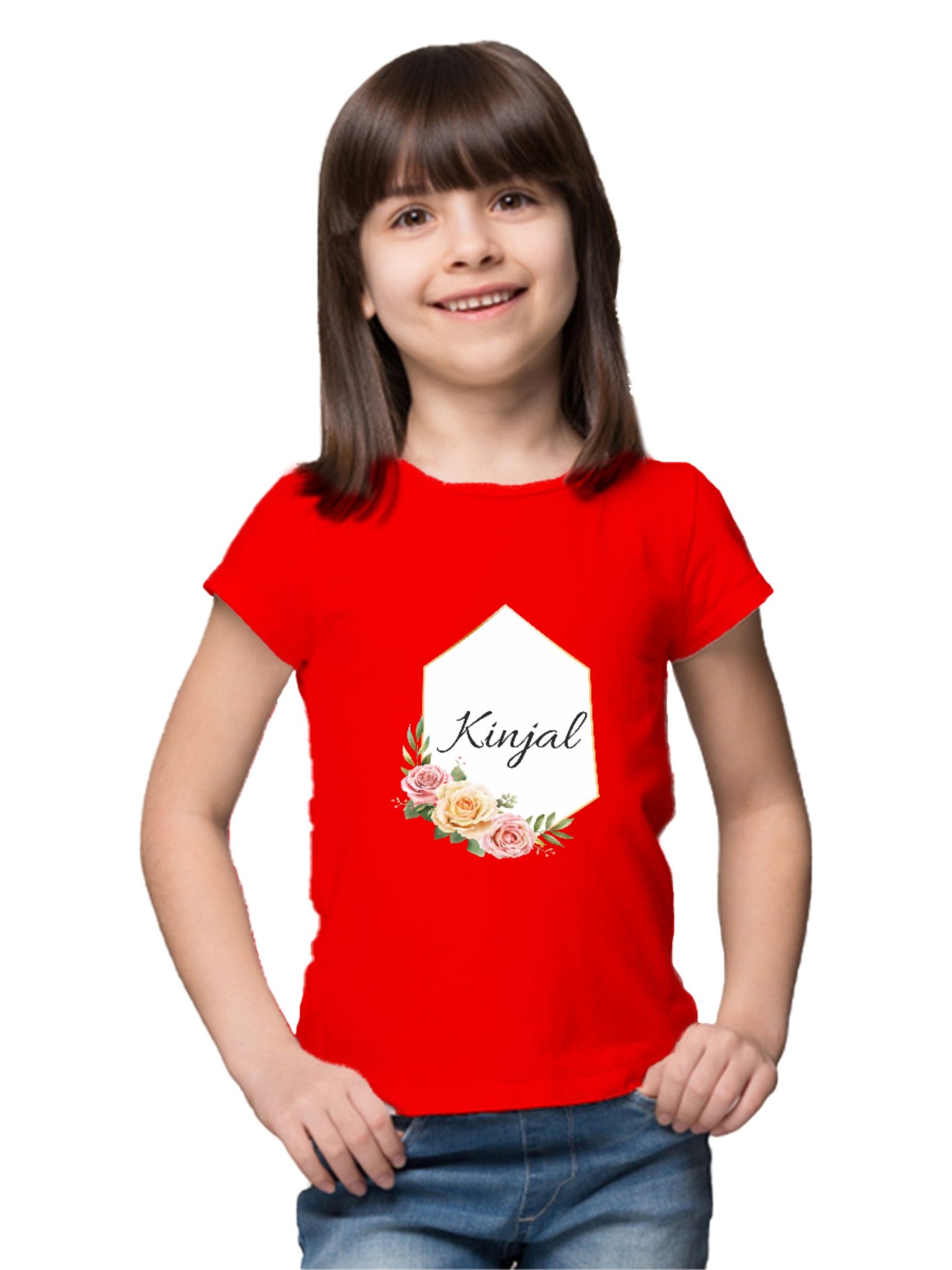 Girls Name on T-shirt with Flowers Around-Red / 1-2 Year