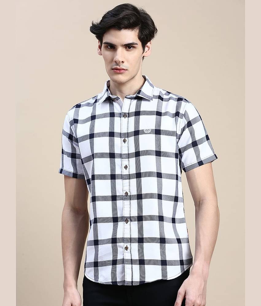 Showoff Cotton Blend Regular Fit Checks Half Sleeves Men's Casual Shirt - White ( Pack of 1 )