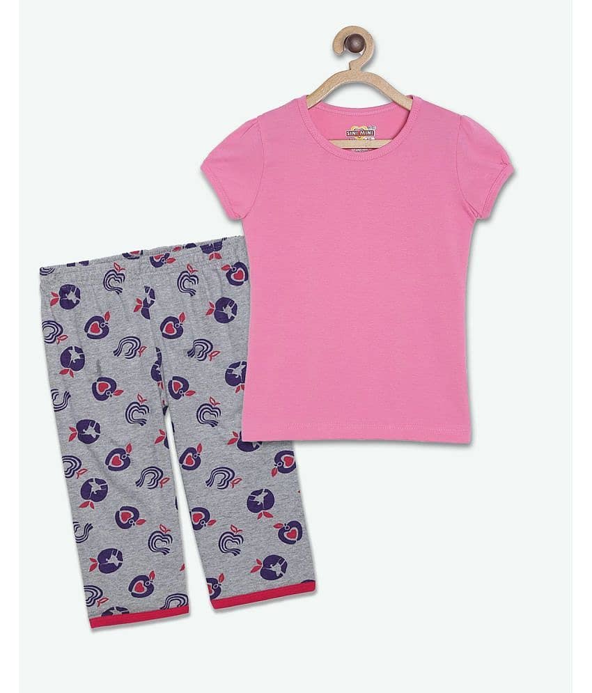 Sini Mini Pack of 1 Girls Cotton Top With Capris ( Pink )