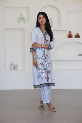 Mint Floral Printed Kurti Set-XS