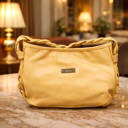 Ksampada Elegant Yellow Handbag for Women | Chic Braided Handle Shoulder Bag