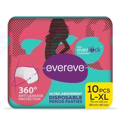EverEve Ultra Absorbent Disposable Period Panties, L-XL, 10's Pack, 0% Leaks, Sanitary protection for women & Girls, Maternity Delivery Pads, 360 Protection, Postpartum & Overnight use, Heavy Flow