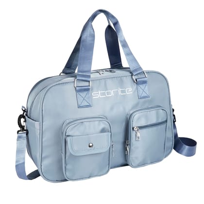 Storite Nylon 43 Cm Expandable Travel Duffle Bag for Women Outdoor Weekend Handbag Lightweight Water Resistant Luggage Bag with Shoulder Strap (Blue, 43 x 30 x 17 Cm)