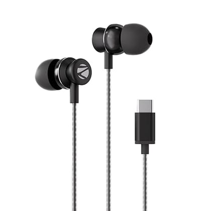 ZEBRONICS Buds C10 in Ear Type-C Wired Headphones with in-Line Mic, Metallic Design, Volume Control, 1.2M Cable, 10Mm Driver, (Black)