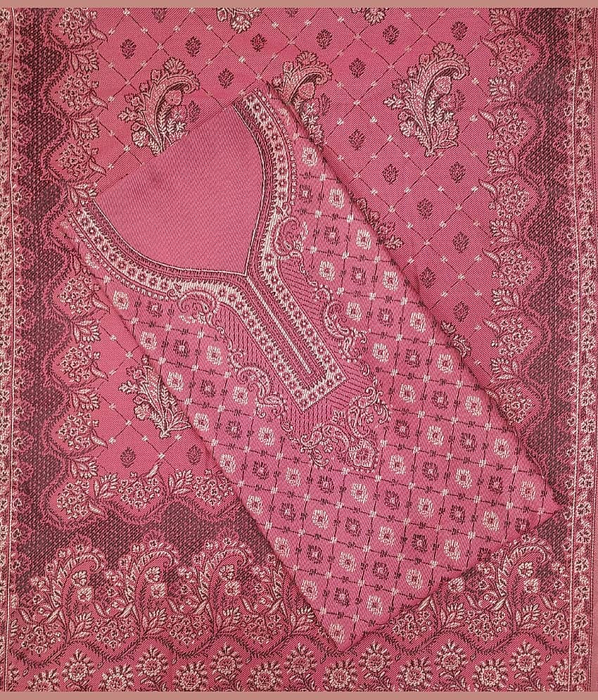 KANI Unstitched Woollen Embellished Dress Material - Pink ( Pack of 1 )