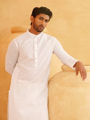 Sojanya Ethnic Motifs Embroidered Thread Work Pure Cotton White Straight Only Kurta-38
