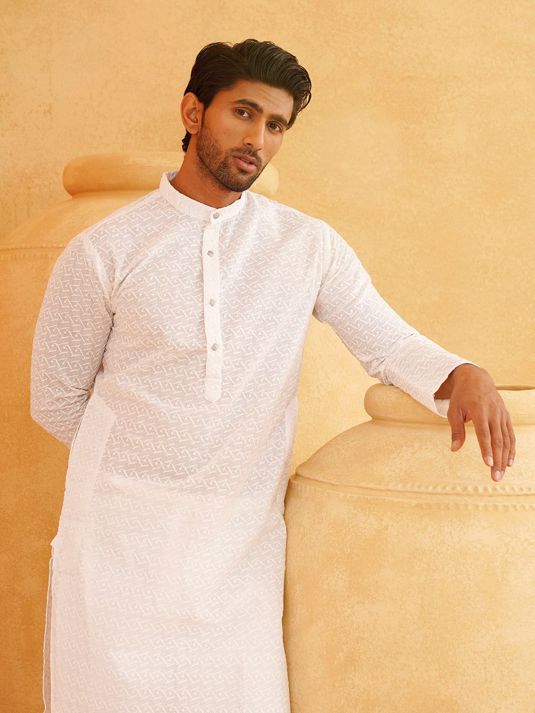 Sojanya Ethnic Motifs Embroidered Thread Work Pure Cotton White Straight Only Kurta-38
