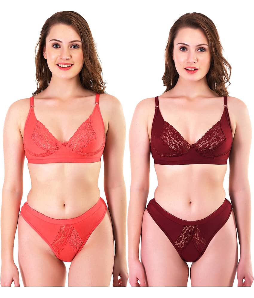 TCG Pack of 2 Cotton Lycra Women's Bra & Panty Set ( Multi Color )