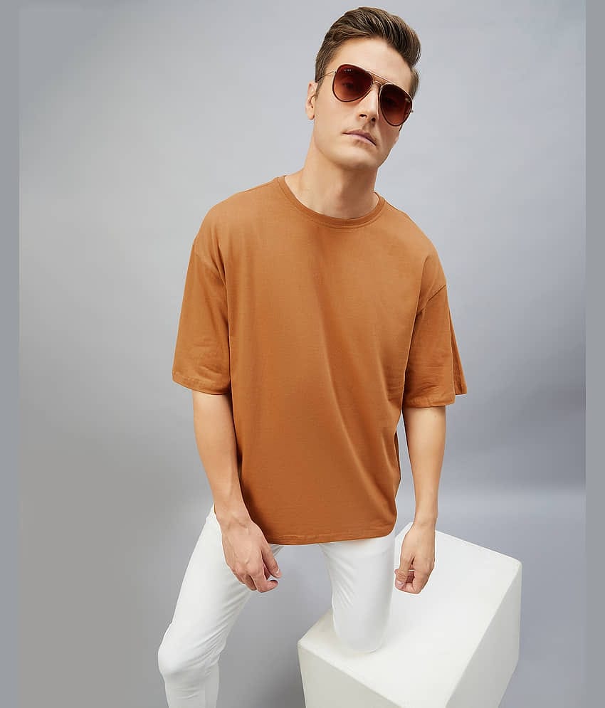 Chimpaaanzee Pack of 1 Cotton Oversized Fit Men's T-Shirt ( Brown )