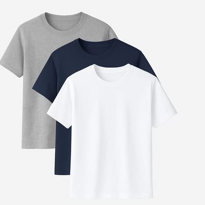 Navy, Grey & White 3 Pack Short Sleeve T-Shirts M
