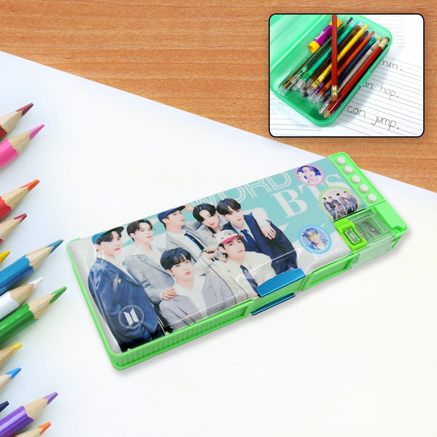 Multipurpose Compass Box: Pencil Case with 2 Compartments for School - Cartoon Printed Design for Kids - Ideal Birthday Gift for Girls & Boys