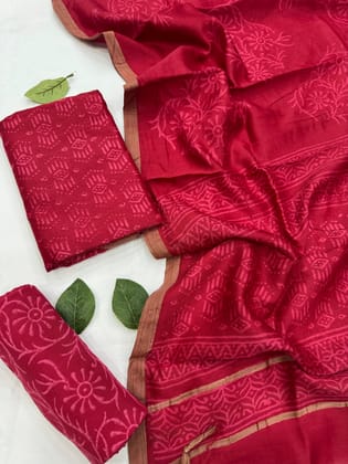 Hand block Printed Maheshwari Silk suit