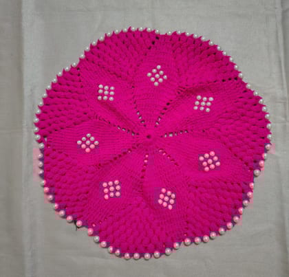 Suman Arts Crochet Doily (150g) | Handcrafted Pink Crochet Rumal with Pearl Embellishments | Table Decor
