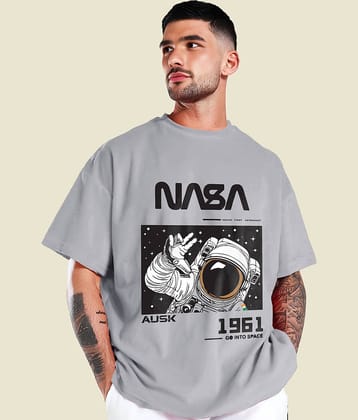 ENITOR Men Cotton Blend Oversized Fit Printed T-Shirt ( Grey )