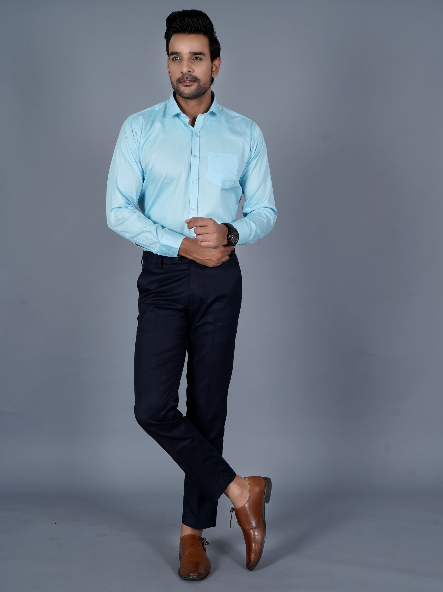 QVERR Slim Fit Men Dark Blue Trousers