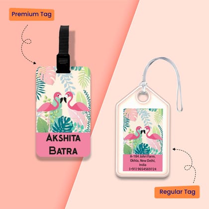 Personalized Bag Tags for Kids - Set of 5 - Flamingo design-Regular Bag Tags