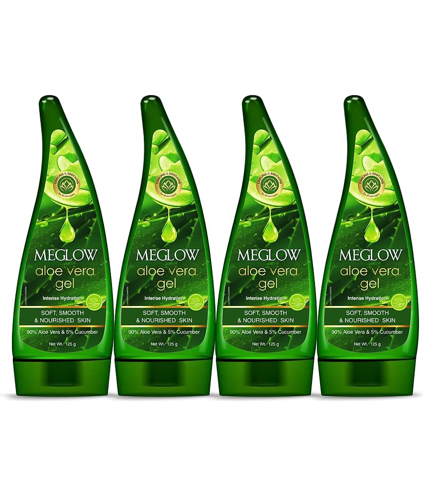 Meglow Aloe Vera Gel for Skin Hydration with Cucumber Extracts for Moisturizing 125g ( Pack of 4 )