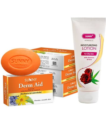 SUNNY HERBALS Aloevera & Rose Lotion 100ml and Derm Aid Soap (75g*4)300 g