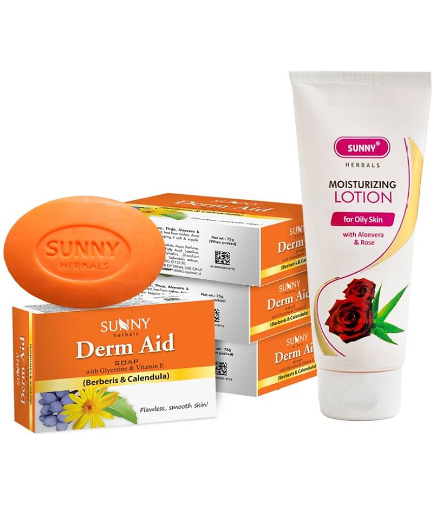 SUNNY HERBALS Aloevera & Rose Lotion 100ml and Derm Aid Soap (75g*4)300 g