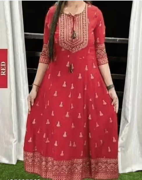 Stylish Fashion Festive Red Foil Print Gown for Women