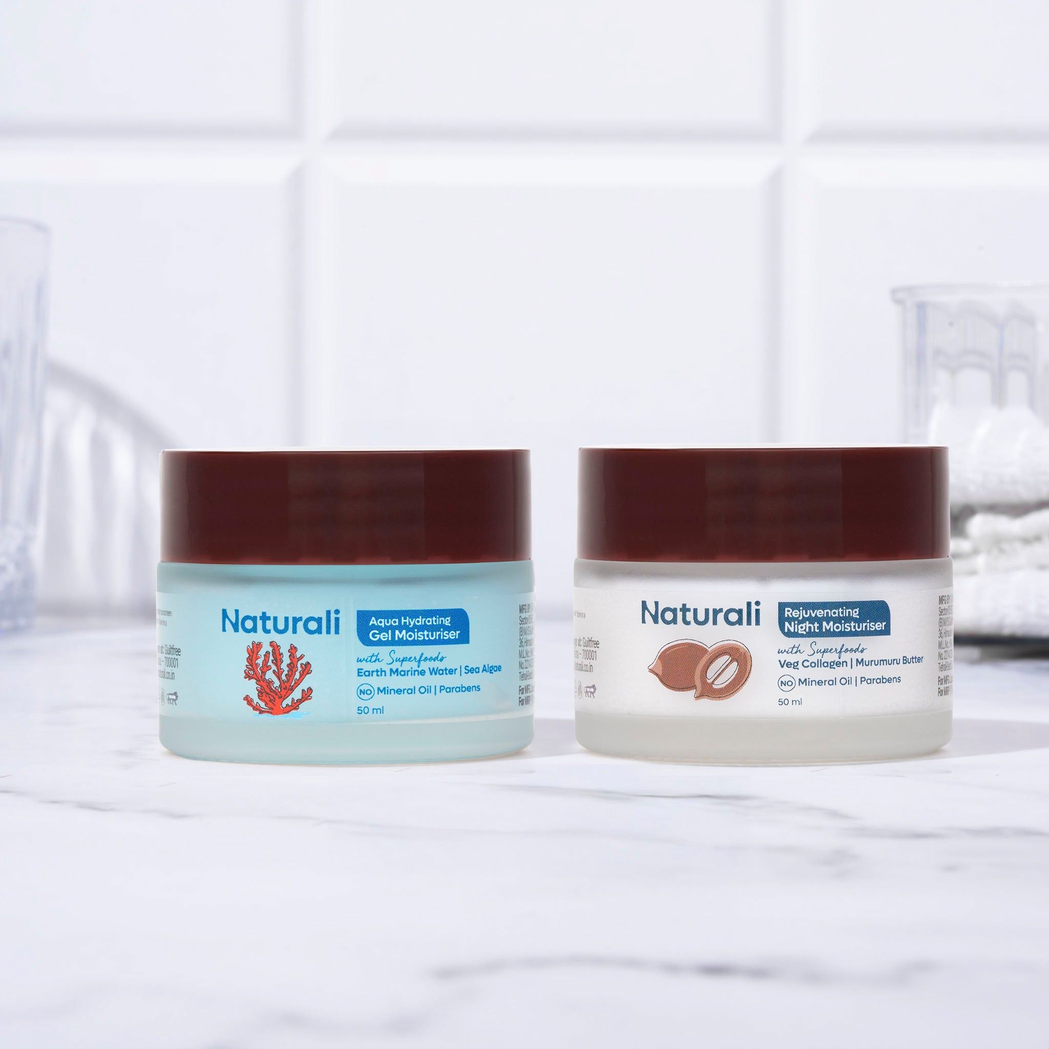 Naturali AM & PM Hydration Essentials - Aqua Hydrating Gel Moisturiser + Rejuvenating Night Cream-50ml+50ml