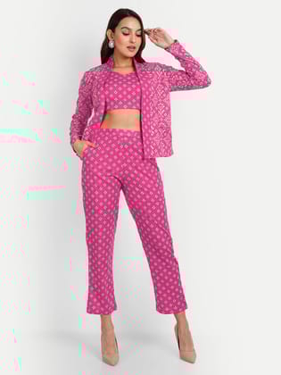 Printed Blazer Co-Ord Sets in Pure Cotton Coat Paint-XS